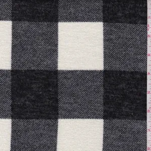 1 3/4 YD PC-White/Slate Check Jersey Sweater Knit Fabric