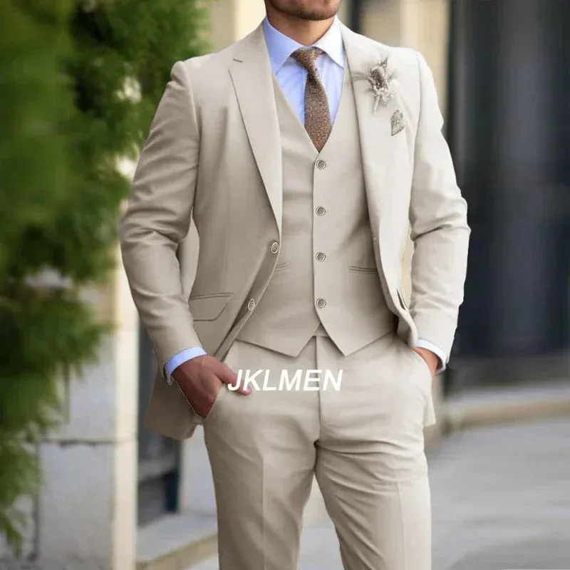 3 Pieces  Classic Men Suit Fashion Slim Fit Blazer Vest Pants Set Formal Business Wedding Tuxedos for Men Casual Clothing