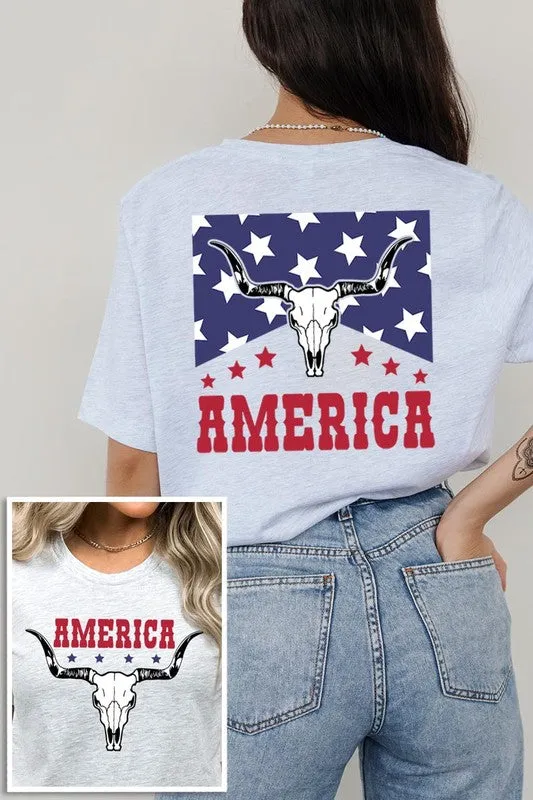 America Bull Skull Graphic T Shirts