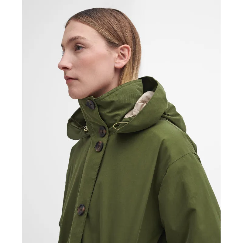 Barbour Iris Waterproof Ladies Jacket - Dark Moss/Light Sand/Pastel Pink