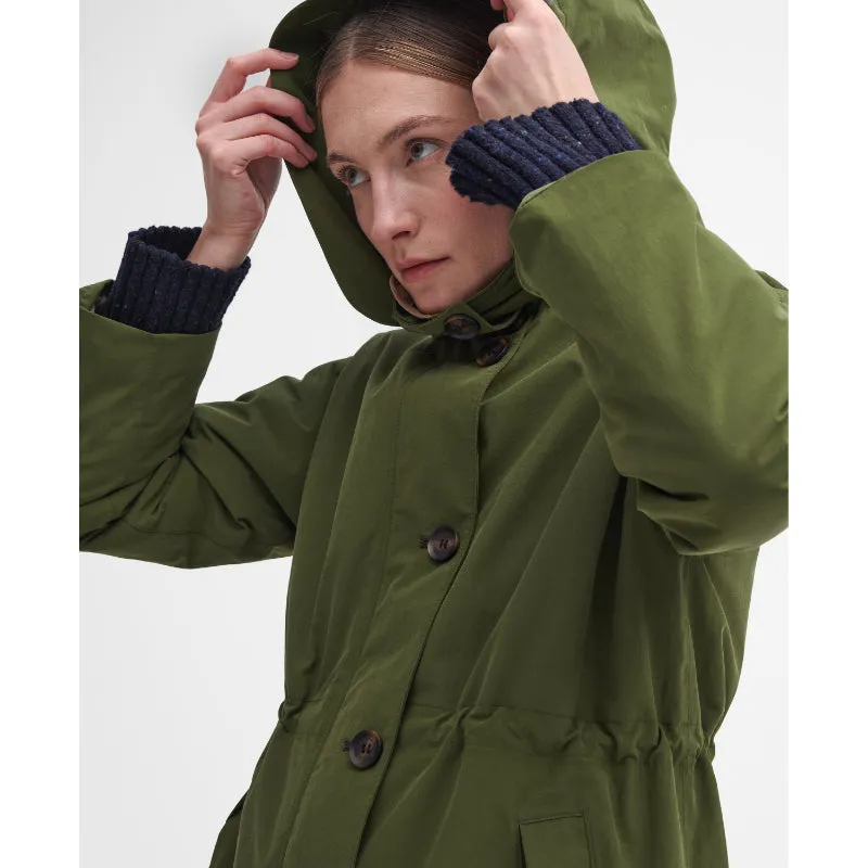 Barbour Iris Waterproof Ladies Jacket - Dark Moss/Light Sand/Pastel Pink