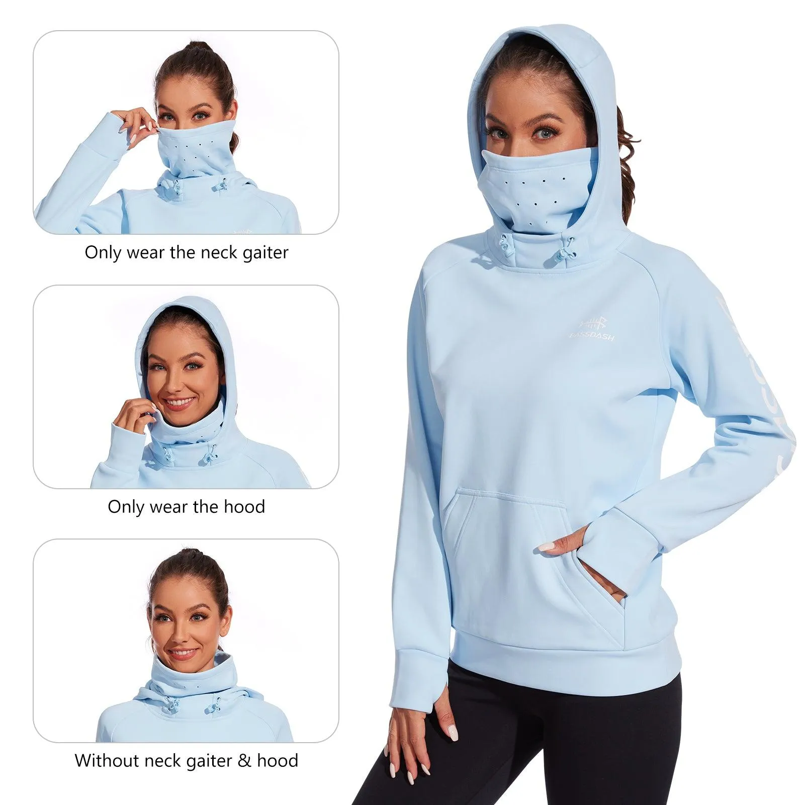 BASSDASH Women’s Fleece Hoodie with Neck Gaiter