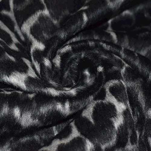 Black/Gray Cheetah Pressed Faux Fur Woven Jacketing Fabric