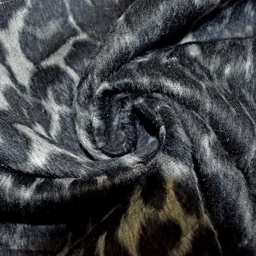 Black/Gray Cheetah Pressed Faux Fur Woven Jacketing Fabric