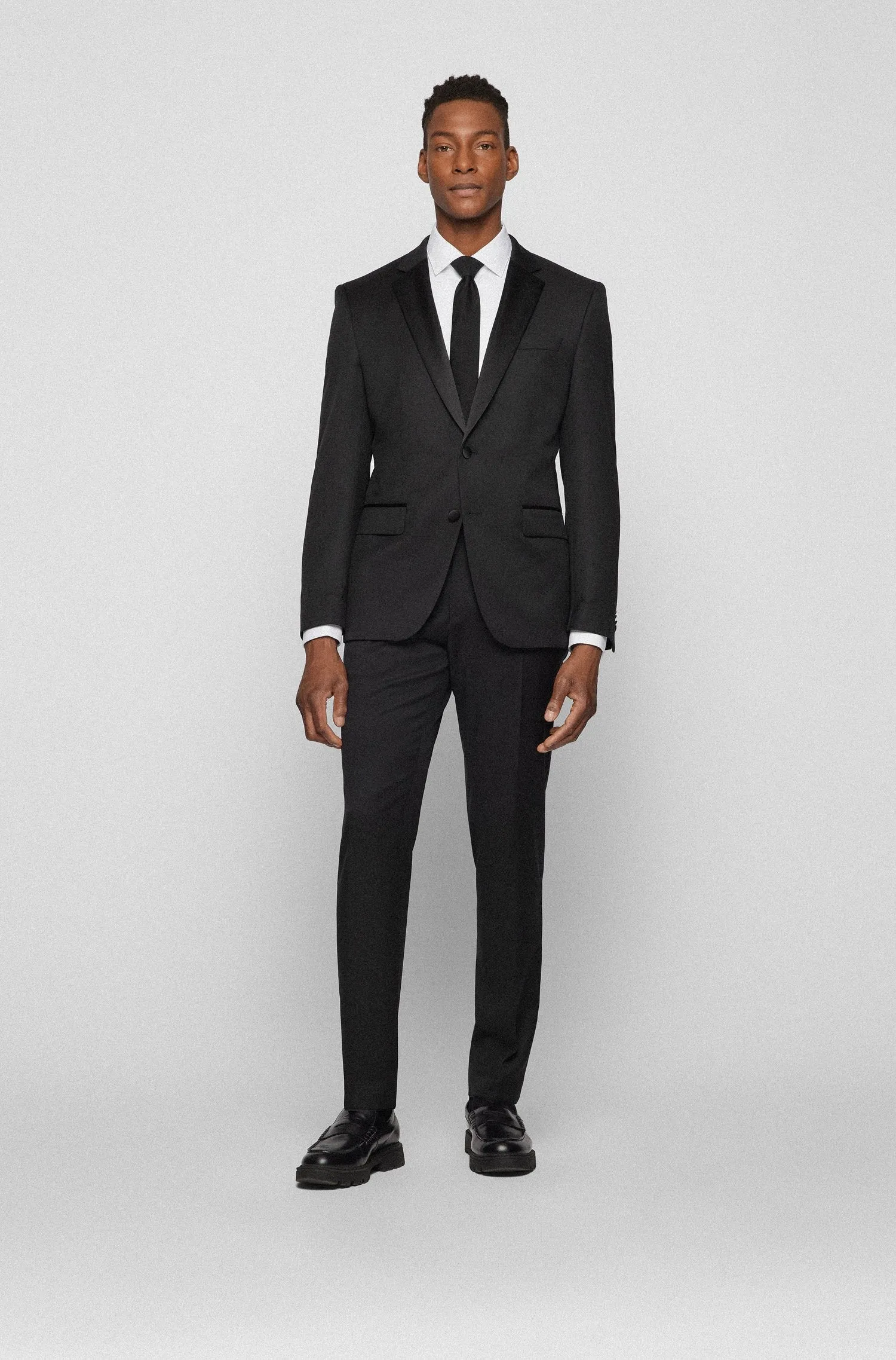 Boss Slim-fit Virgin-wool Tuxedo Trousers - Black