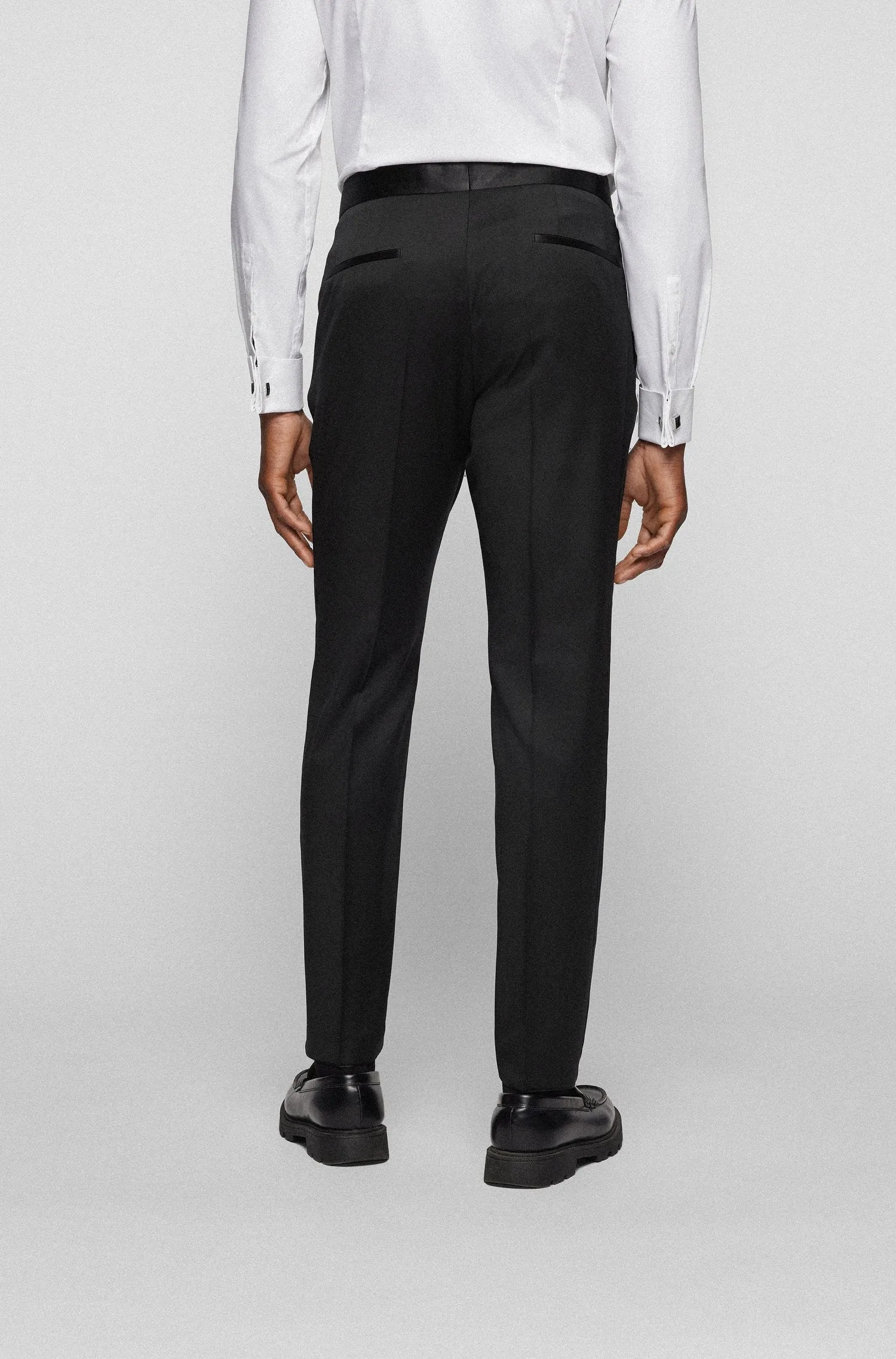 Boss Slim-fit Virgin-wool Tuxedo Trousers - Black