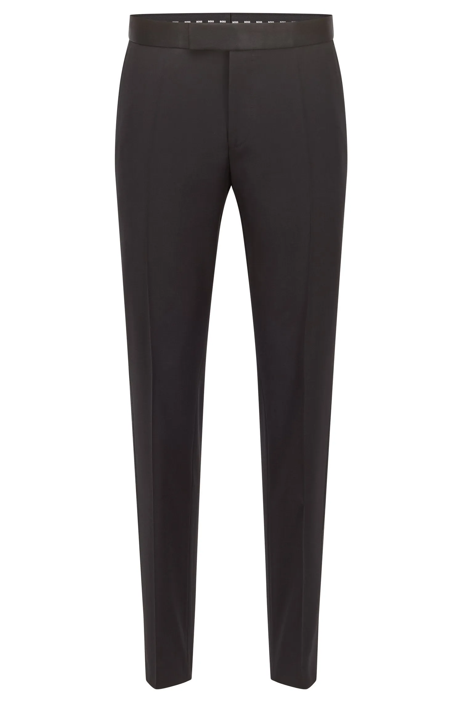 Boss Slim-fit Virgin-wool Tuxedo Trousers - Black