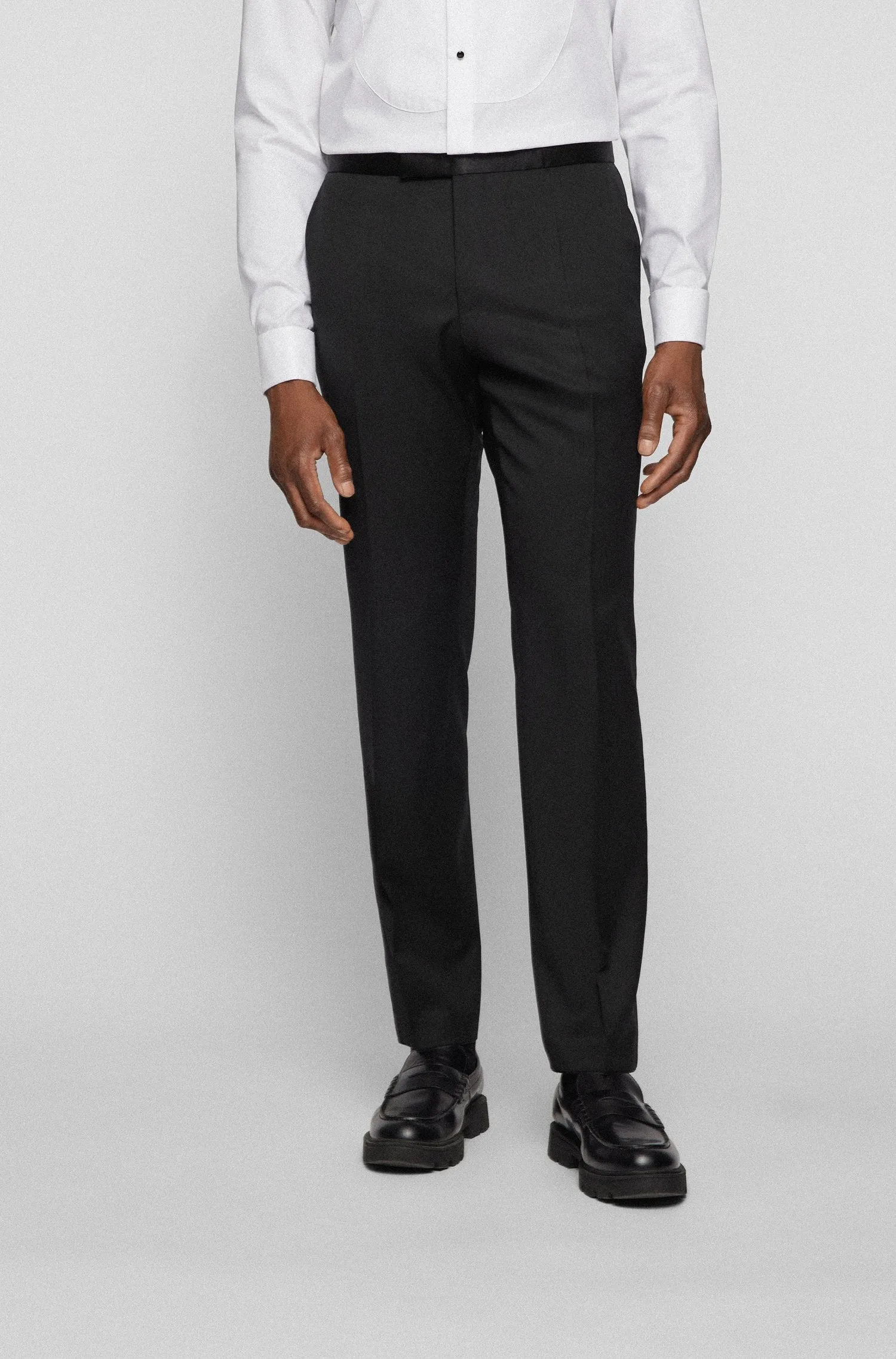 Boss Slim-fit Virgin-wool Tuxedo Trousers - Black