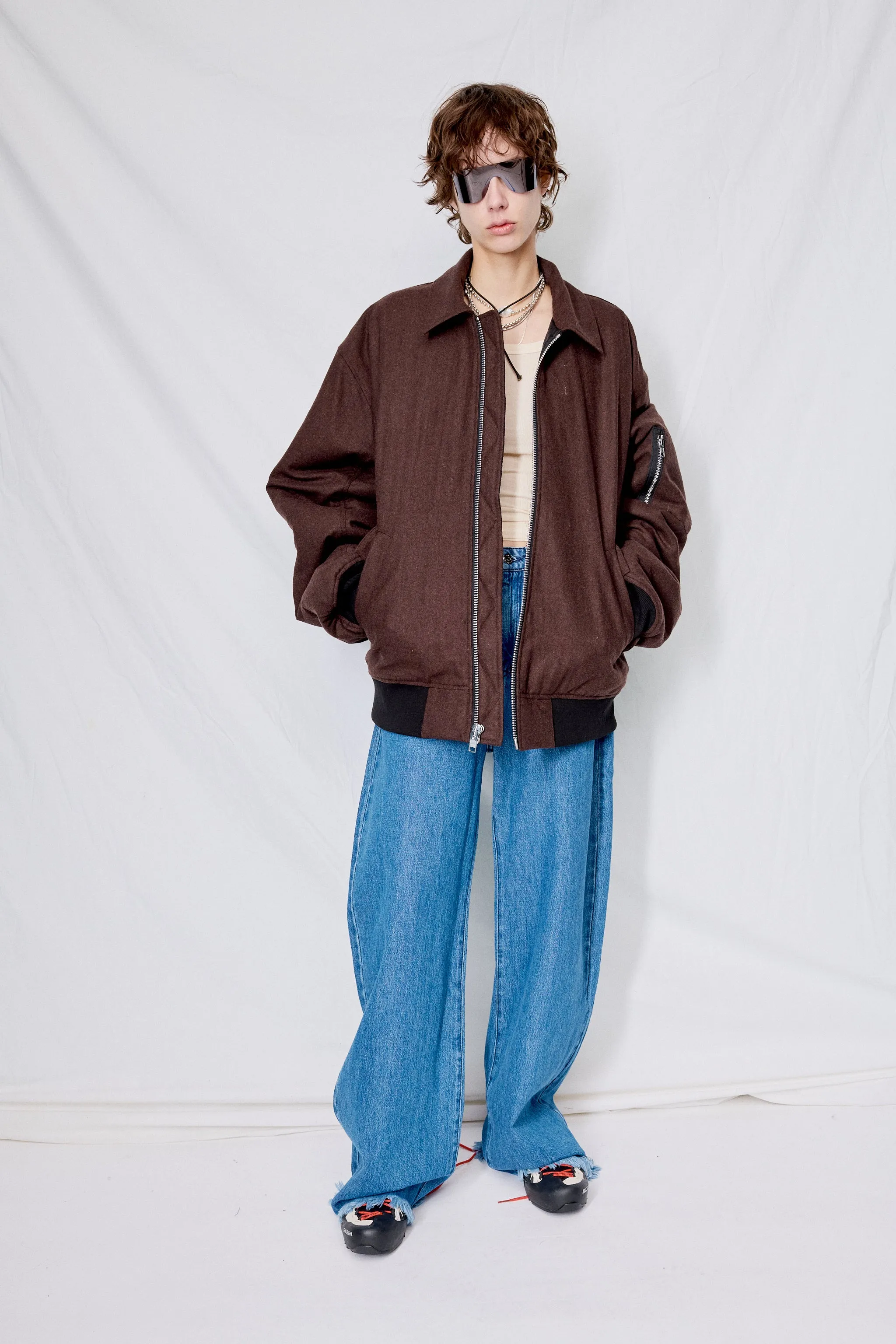 Brown Melange Wool Tanker Jacket