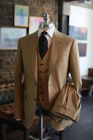 Business Style Khaki Men's 3-Piece Suit