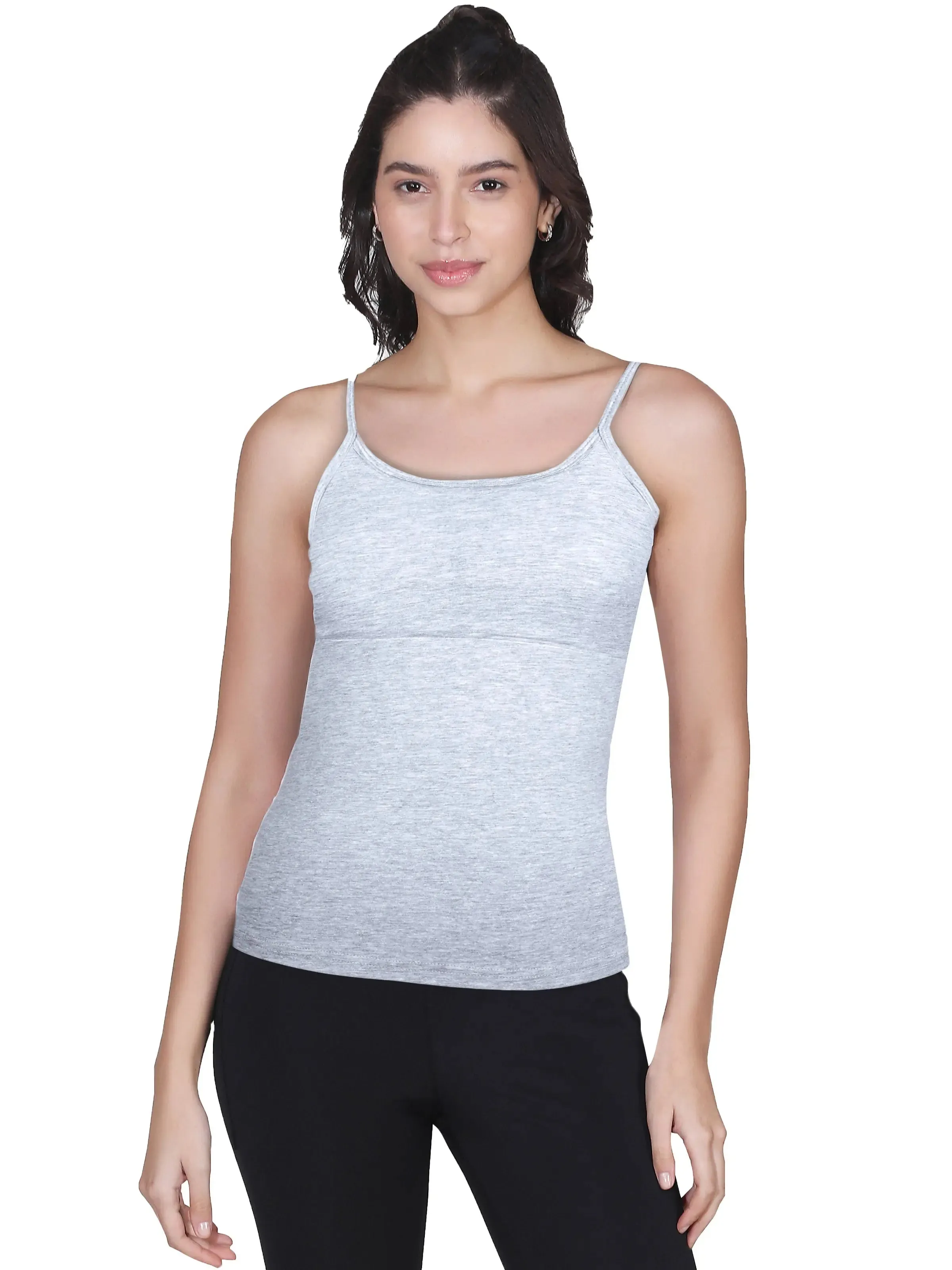 Camisole Bra with Grey Cotton High Coverage, Padding, and Adjustable Straps Pack-of-1