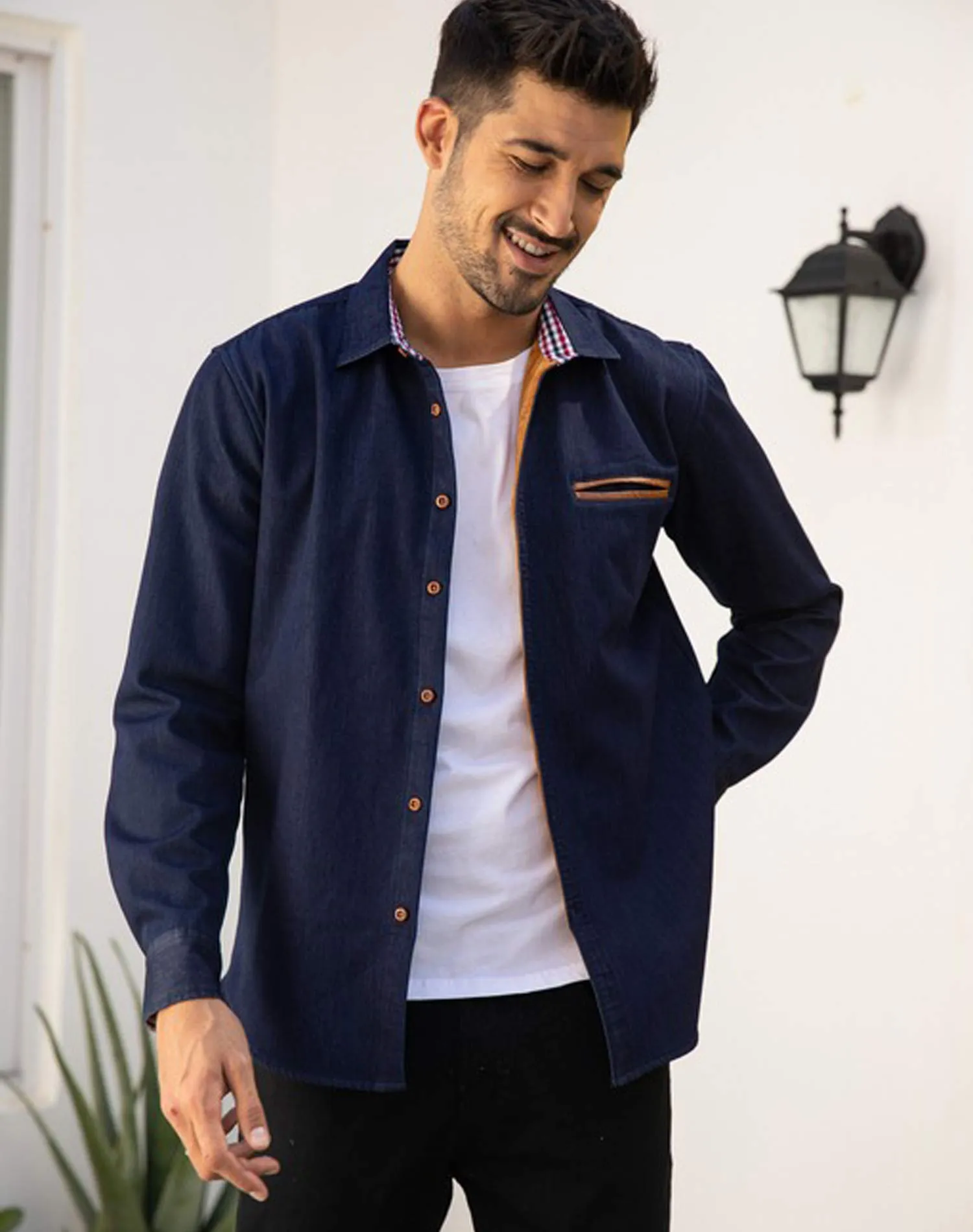 COOFANDY Mens Shirt Lightweight Chambray Button Front Relaxed Fit Denim Type 01 - Dark Blue 3X-Large Long Sleeve