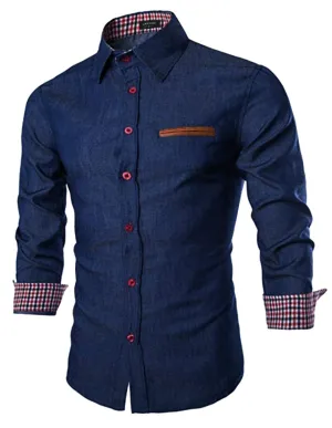 COOFANDY Mens Shirt Lightweight Chambray Button Front Relaxed Fit Denim Type 01 - Dark Blue 3X-Large Long Sleeve