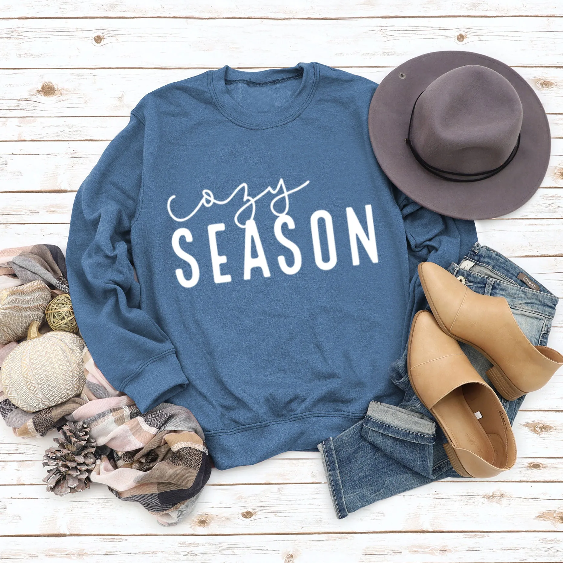 Cosy SEASON Fashion Print Round Neck Letters Large Size Tops Long-sleeved Female Loose Sweater