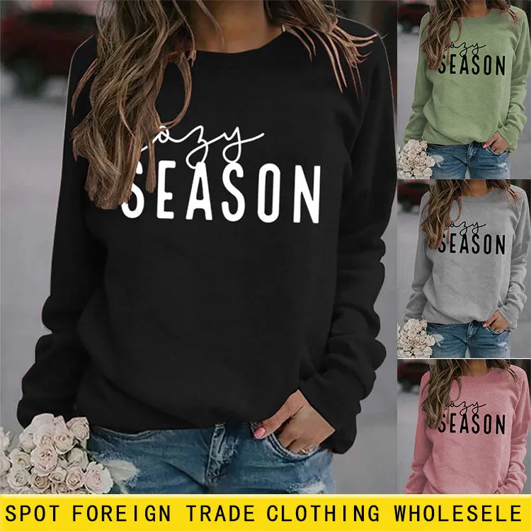 Cosy SEASON Fashion Print Round Neck Letters Large Size Tops Long-sleeved Female Loose Sweater