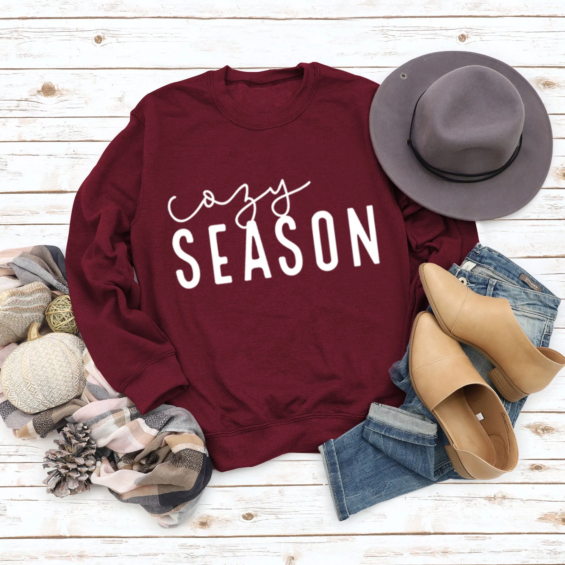 Cosy SEASON Fashion Print Round Neck Letters Large Size Tops Long-sleeved Female Loose Sweater