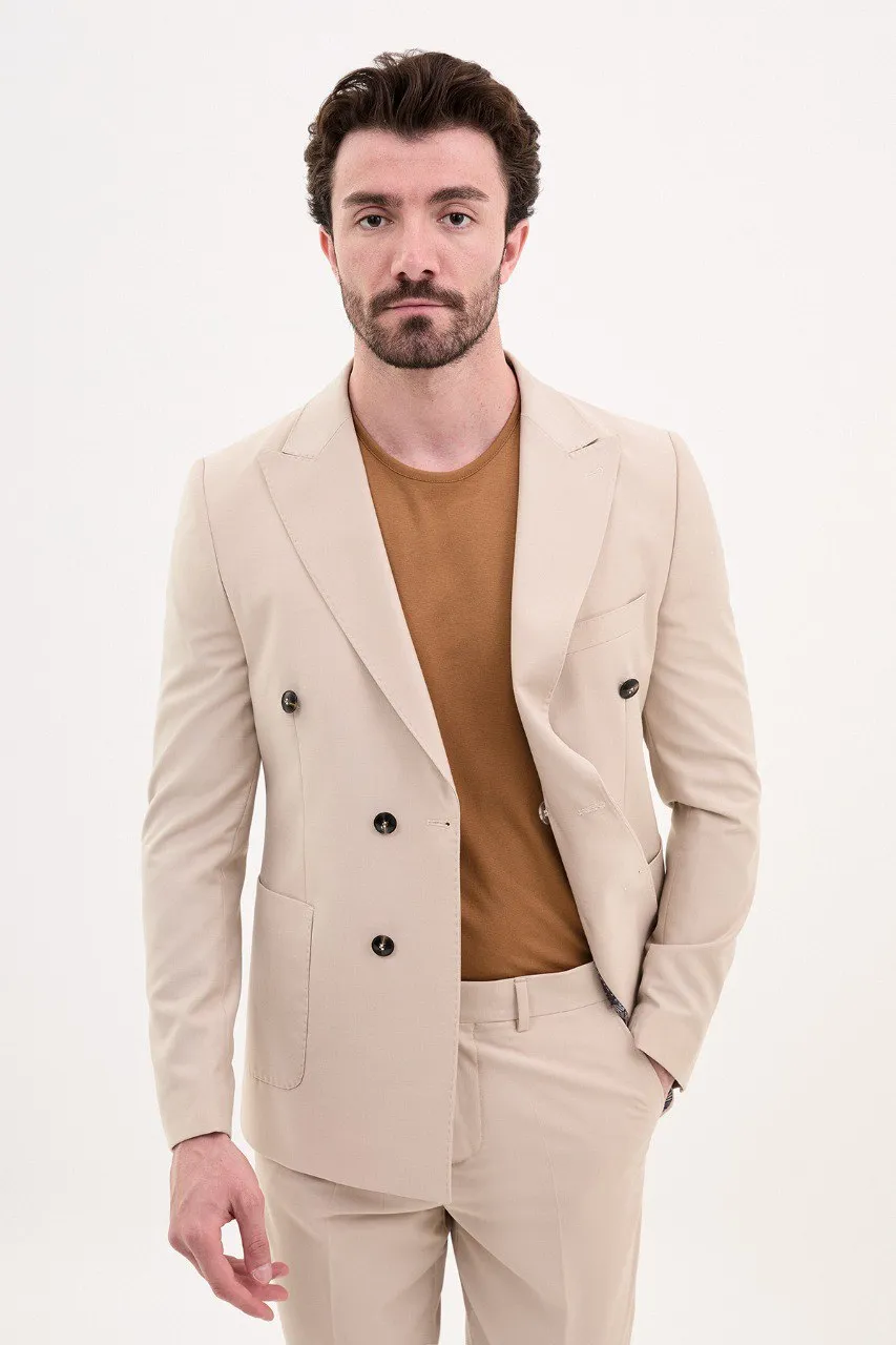 Double Breasted Beige Suit.