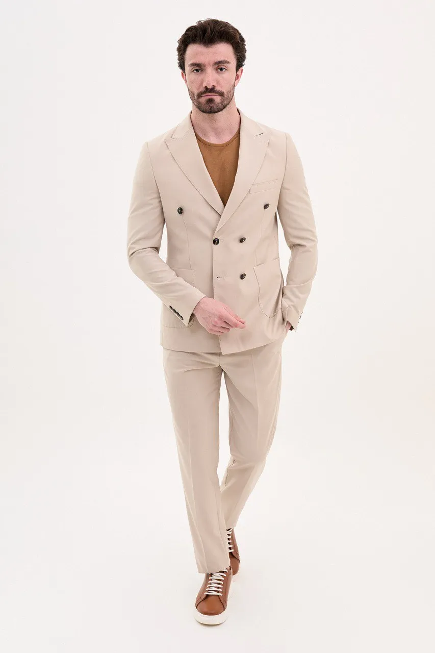 Double Breasted Beige Suit.