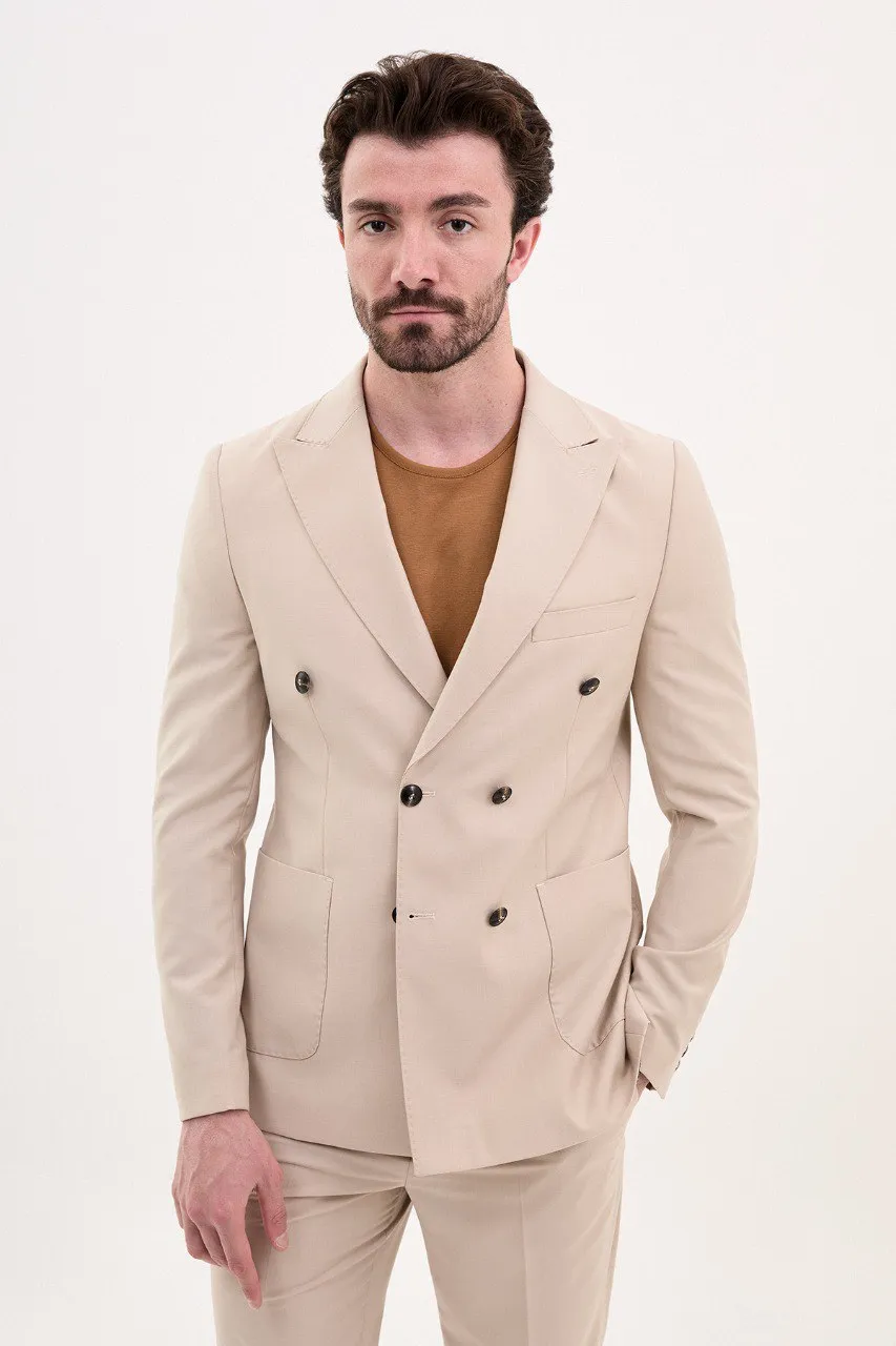 Double Breasted Beige Suit.