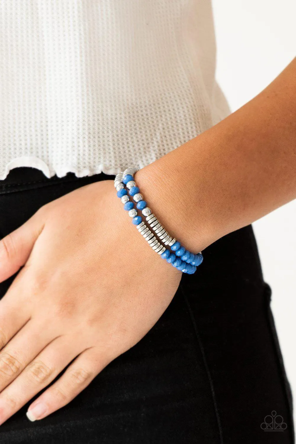 Downright Dressy Blue and Silver Stretch Bracelet Set - Paparazzi Accessories