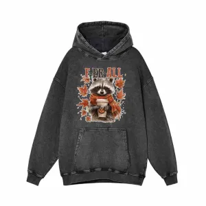 Ferall Raccoon Maple Leaf Vintage Washed Hoodie Sweatshirt