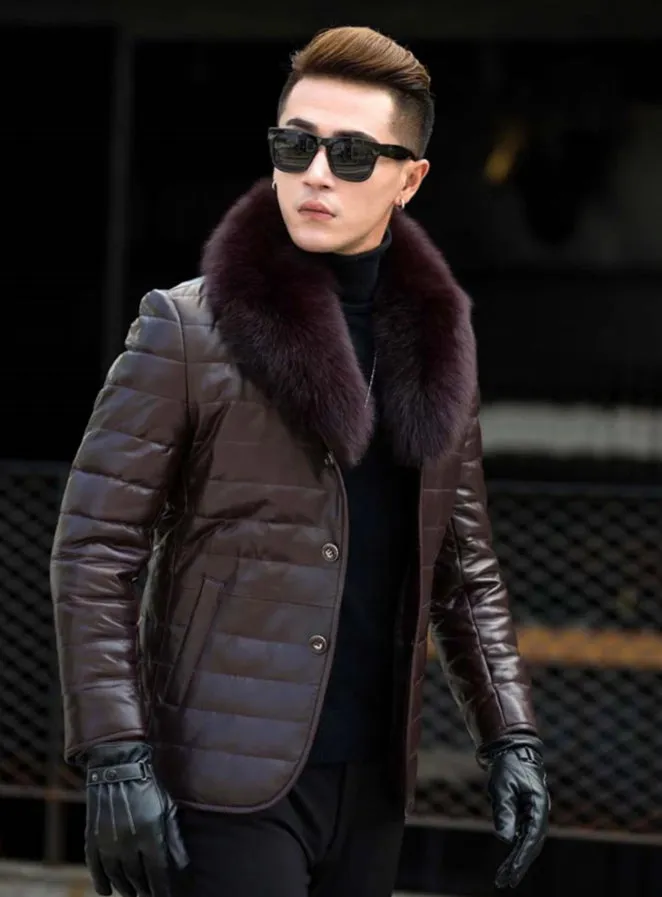 Genuine Leather Fox Fur Collar Down Coats