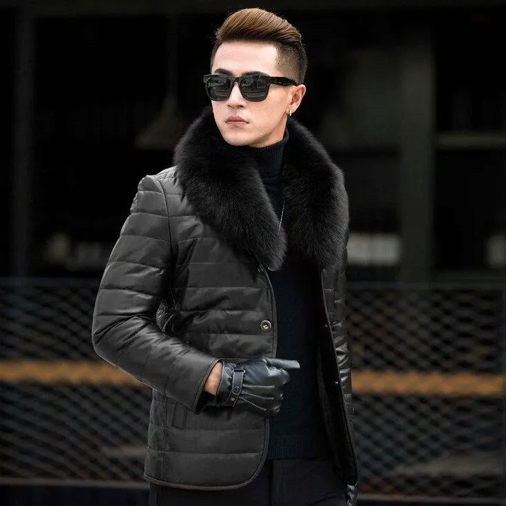 Genuine Leather Fox Fur Collar Down Coats