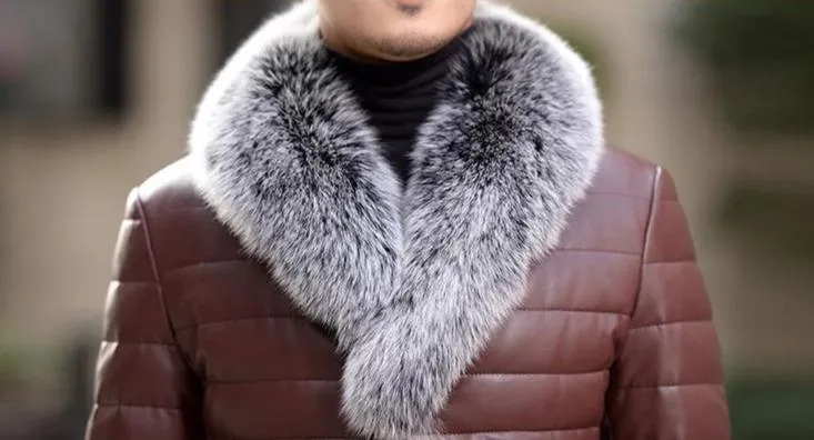 Genuine Leather Fox Fur Collar Down Coats