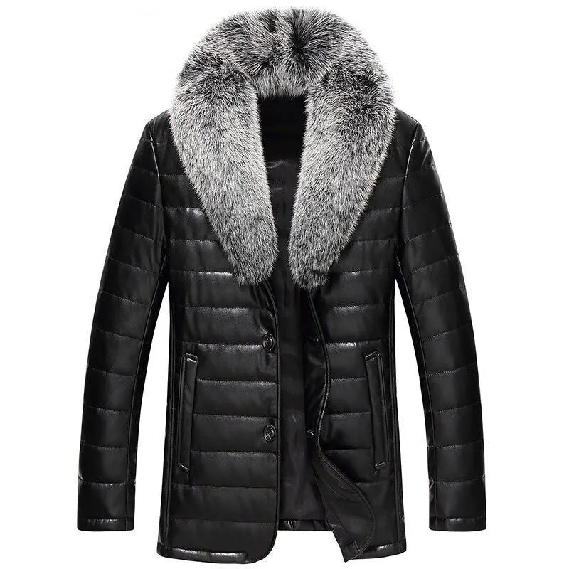 Genuine Leather Fox Fur Collar Down Coats