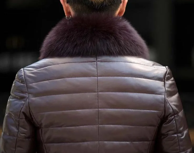 Genuine Leather Fox Fur Collar Down Coats