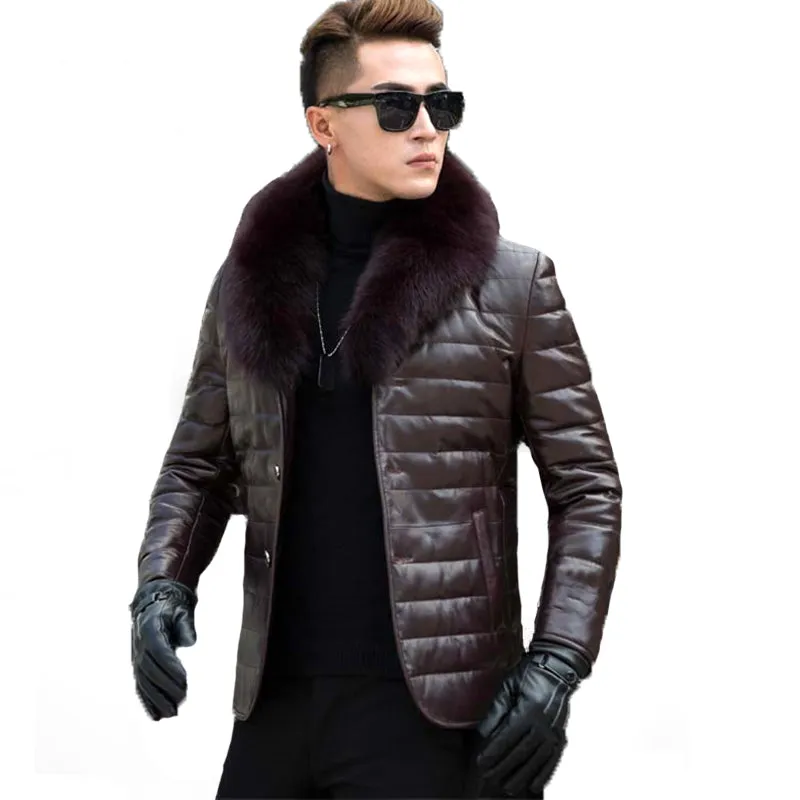 Genuine Leather Fox Fur Collar Down Coats