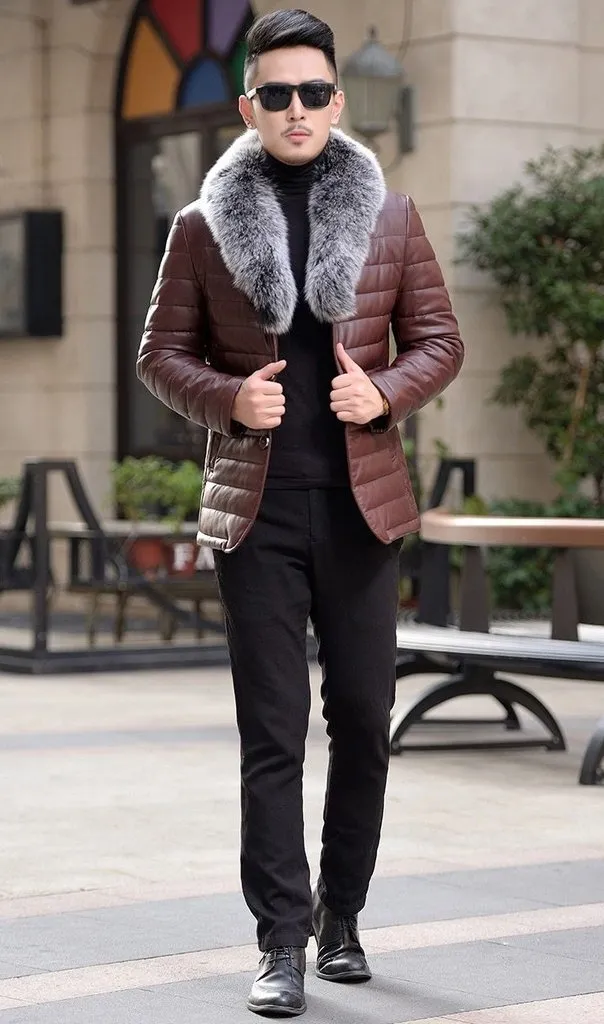 Genuine Leather Fox Fur Collar Down Coats