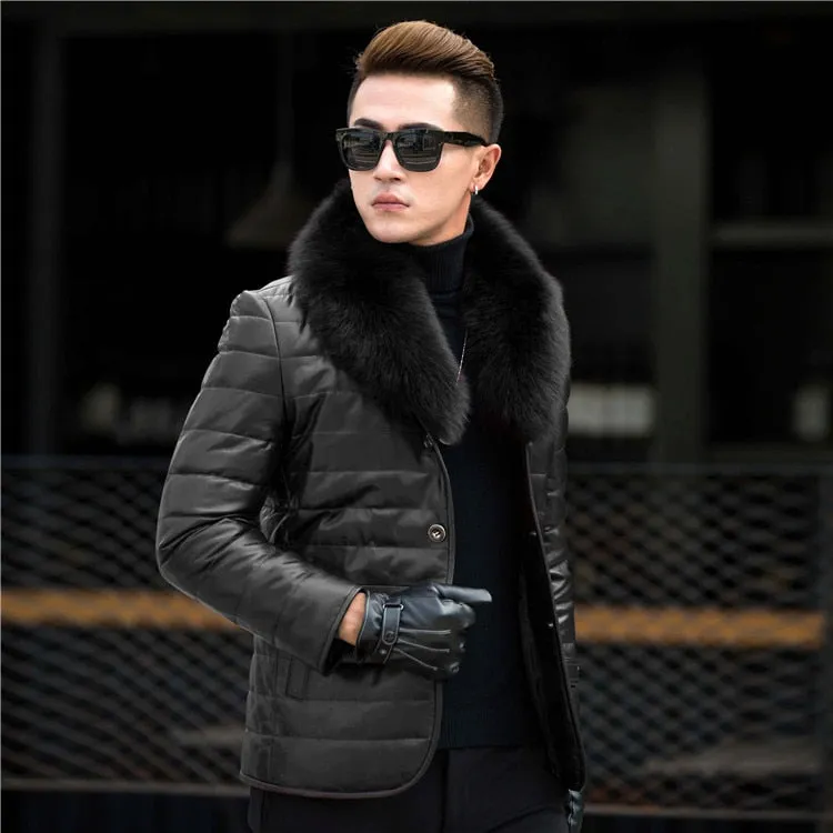 Genuine Leather Fox Fur Collar Down Coats