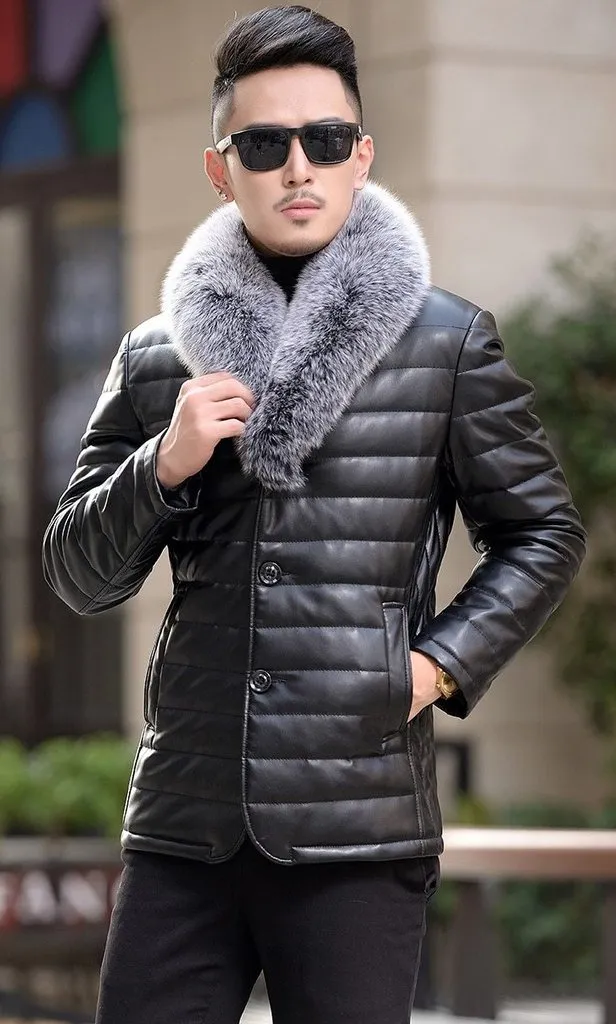 Genuine Leather Fox Fur Collar Down Coats