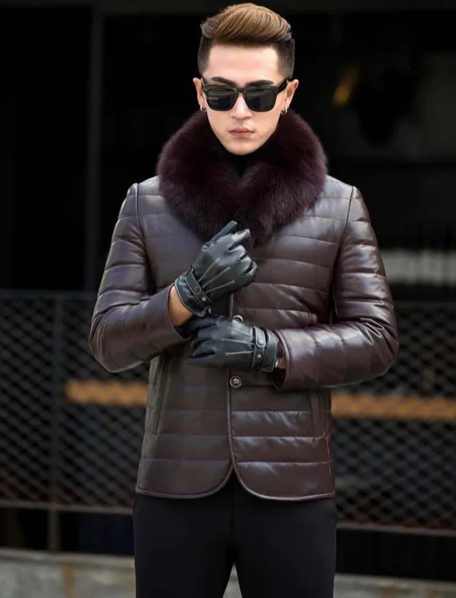 Genuine Leather Fox Fur Collar Down Coats