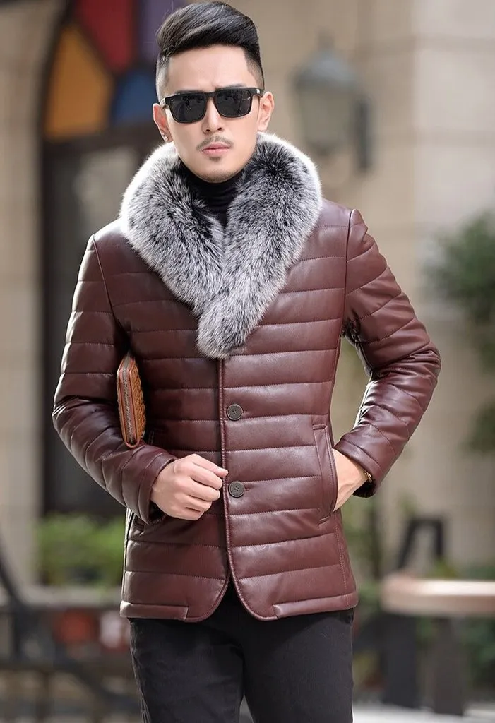 Genuine Leather Fox Fur Collar Down Coats