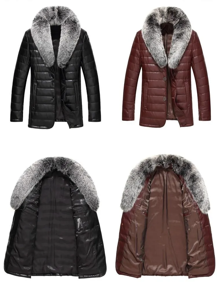 Genuine Leather Fox Fur Collar Down Coats