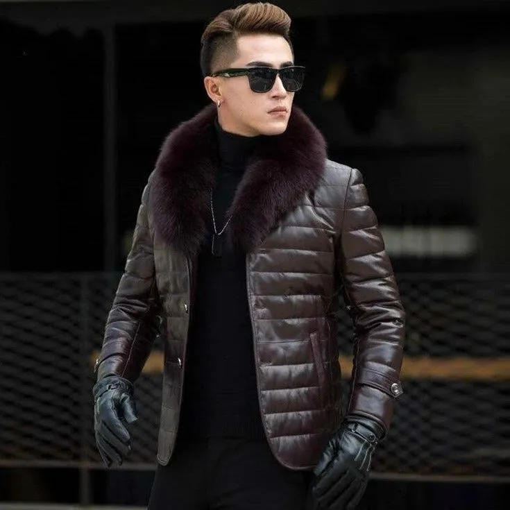 Genuine Leather Fox Fur Collar Down Coats