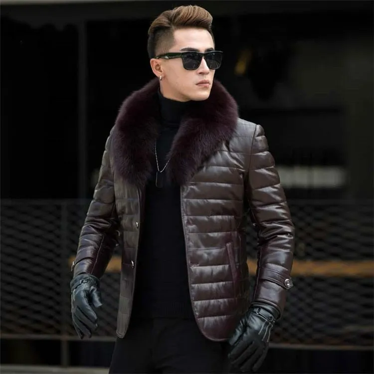 Genuine Leather Fox Fur Collar Down Coats