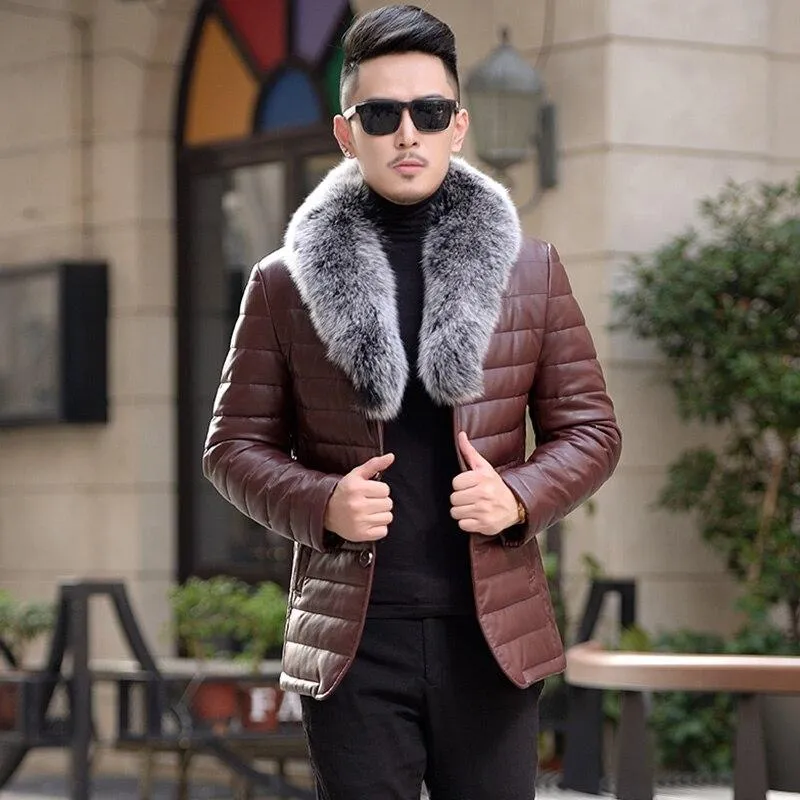 Genuine Leather Fox Fur Collar Down Coats