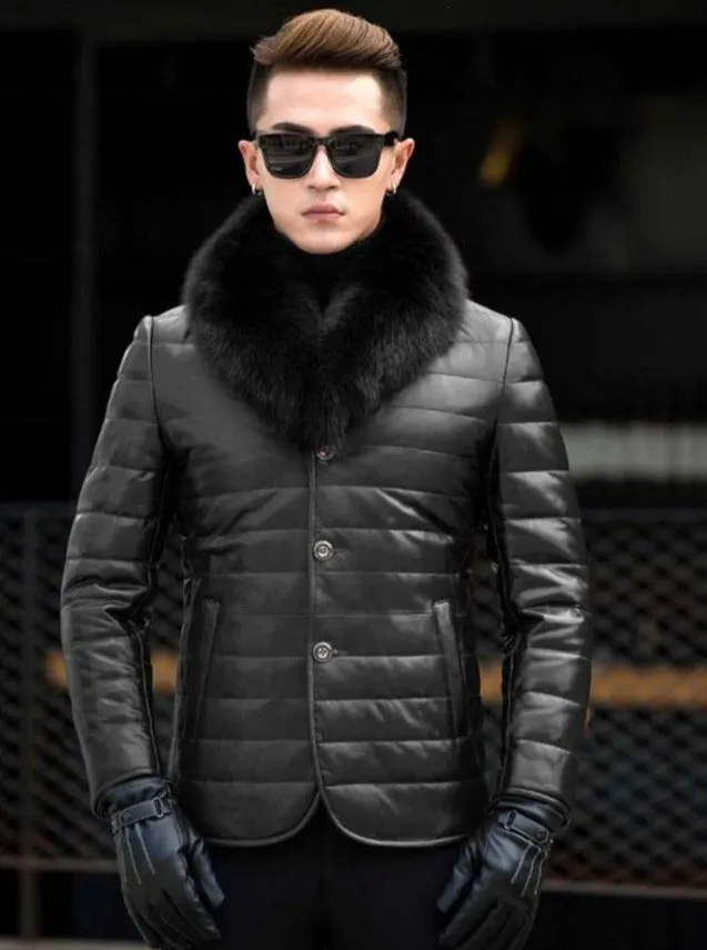 Genuine Leather Fox Fur Collar Down Coats