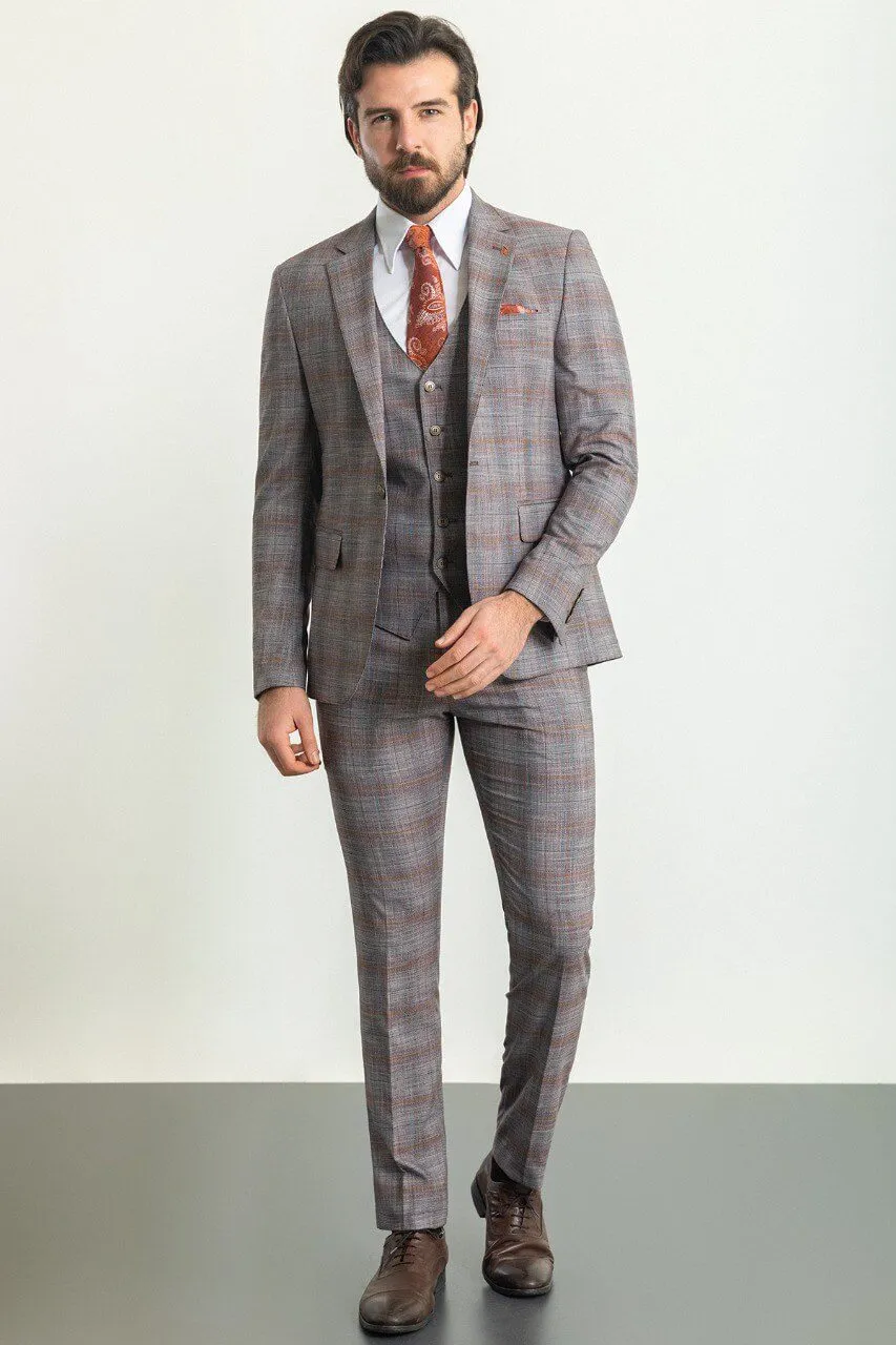 Gray Orange 3-Piece Suit.