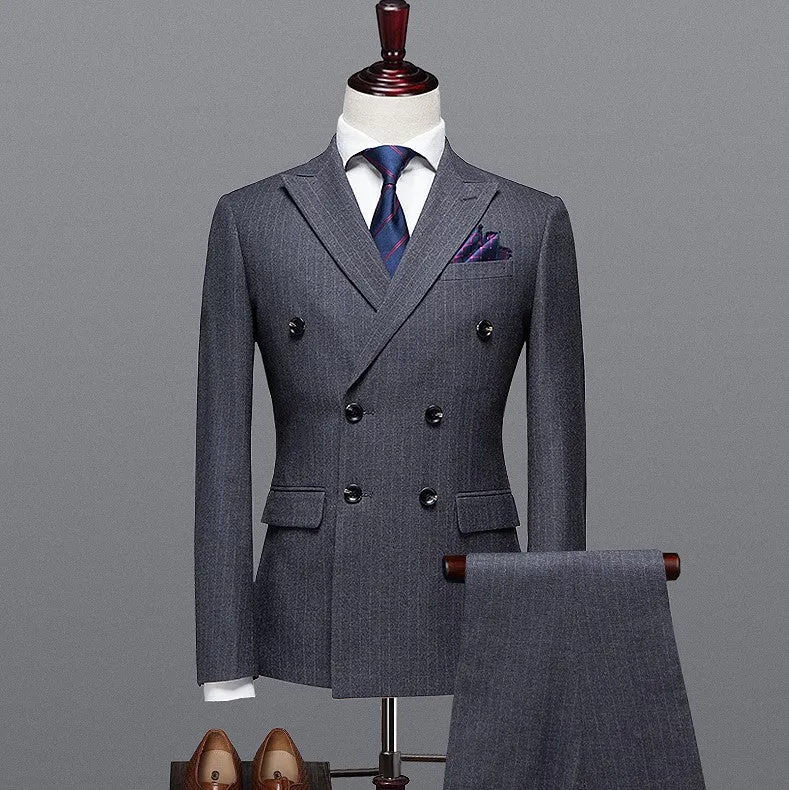 Grey Stripe Double-Breasted Suit