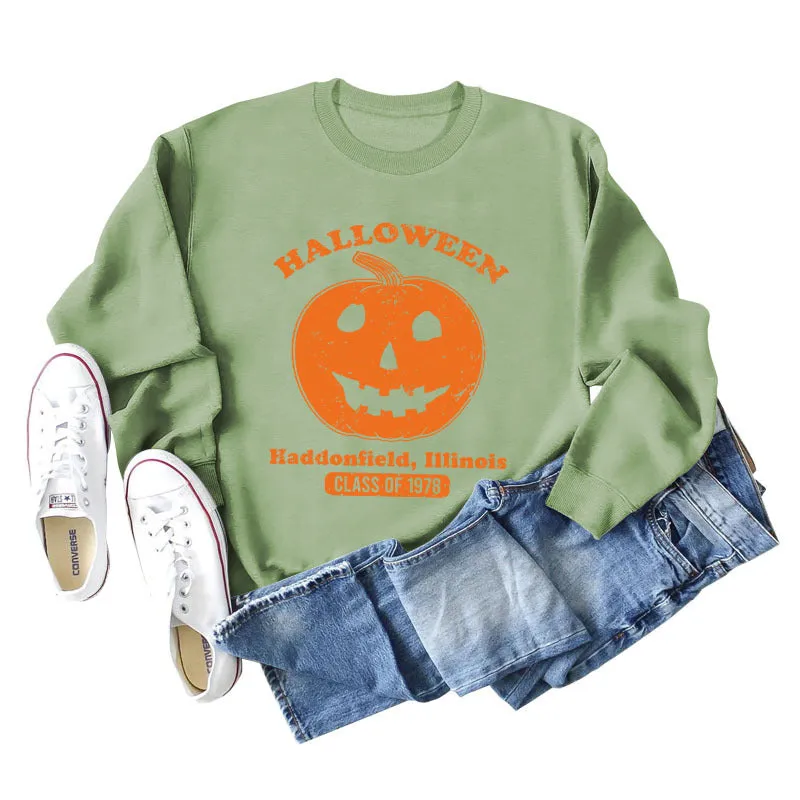 Halloween Haddonfield Letter Print Loose Long Sleeve Sweater Girl