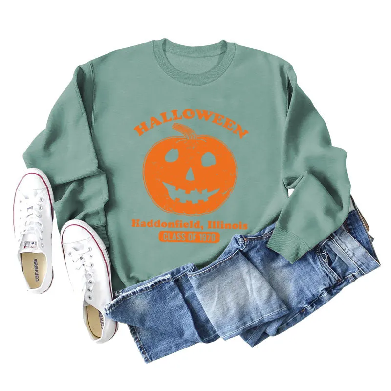 Halloween Haddonfield Letter Print Loose Long Sleeve Sweater Girl