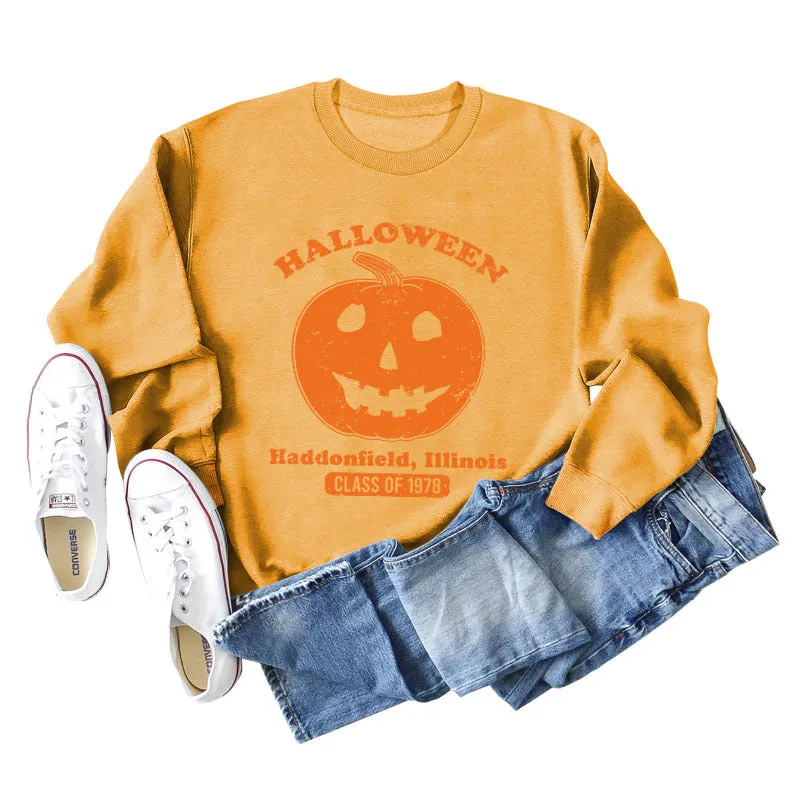 Halloween Haddonfield Letter Print Loose Long Sleeve Sweater Girl