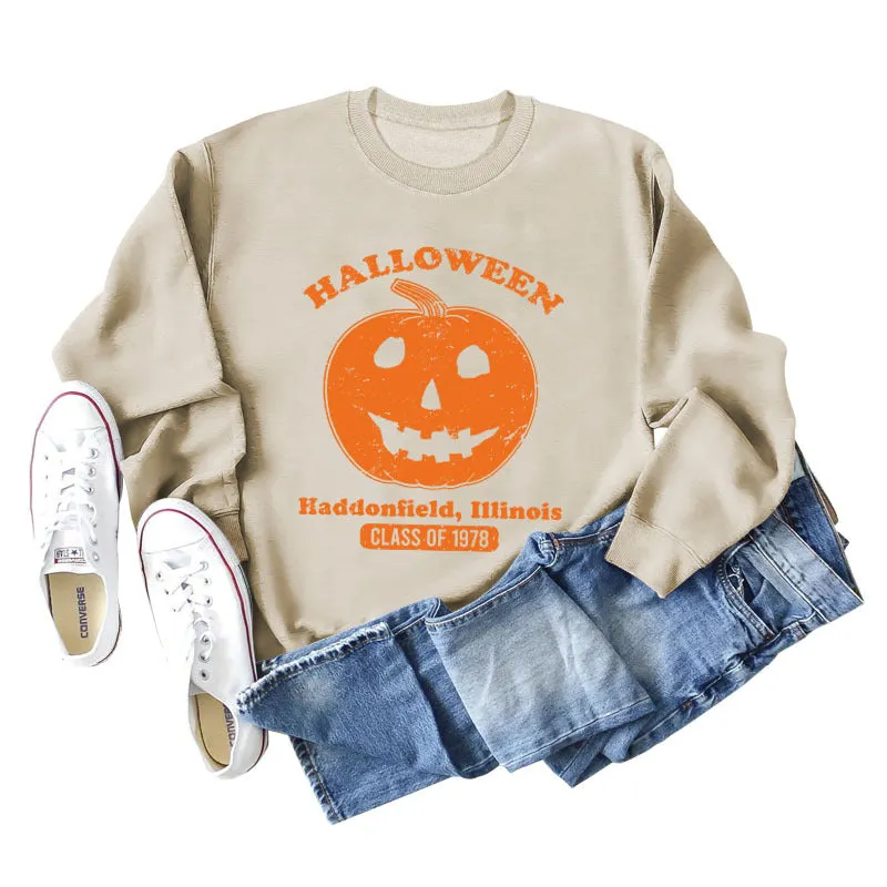 Halloween Haddonfield Letter Print Loose Long Sleeve Sweater Girl