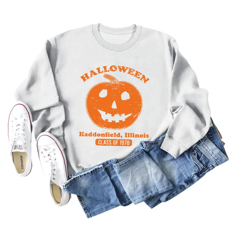 Halloween Haddonfield Letter Print Loose Long Sleeve Sweater Girl