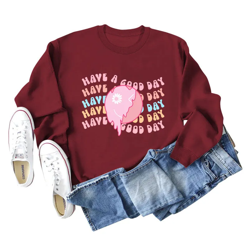 HAVE A GOOD DAY Letters Round Neck Print Bottoming Long-sleeved Sweater Women