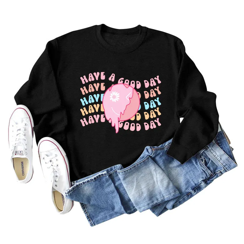 HAVE A GOOD DAY Letters Round Neck Print Bottoming Long-sleeved Sweater Women